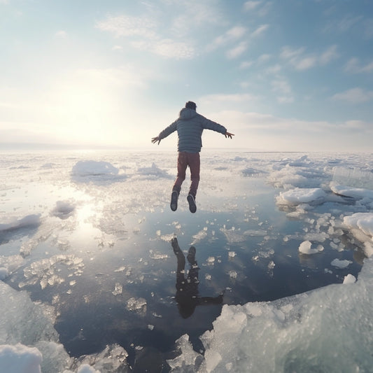 man jumping into icy water